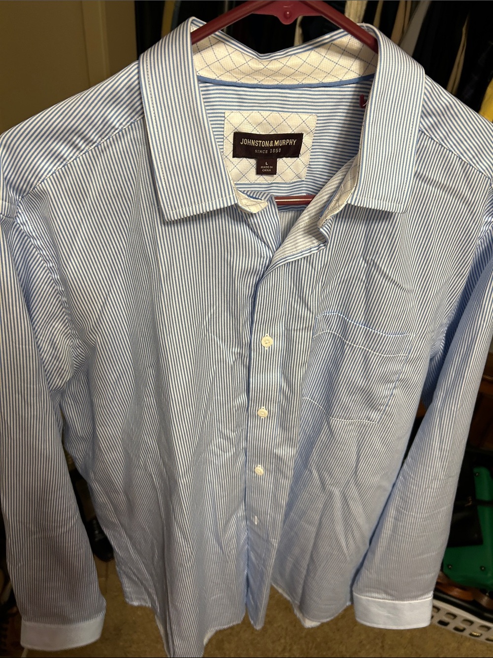 Johnston & Murphy Light Blue and White Pinstripe Dress Shirt